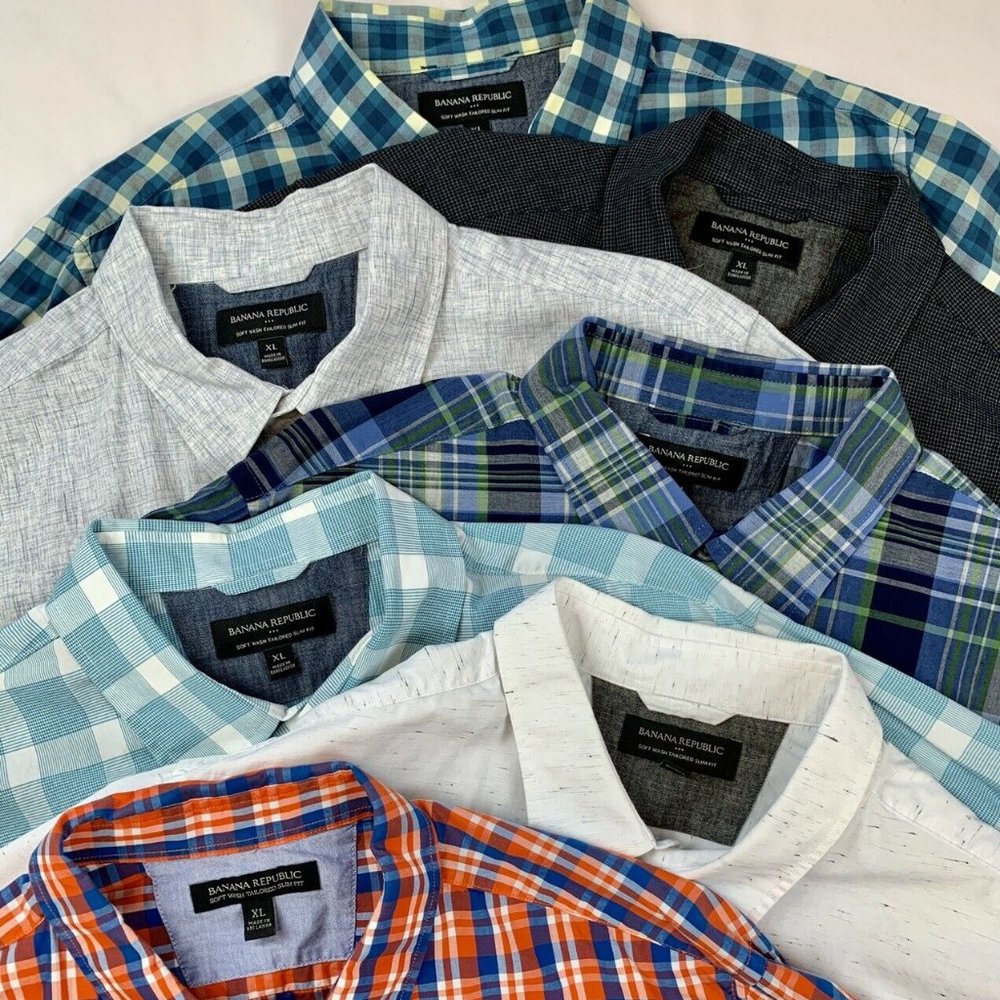 Lot of 7 Men's Banana Republic Long Sleeve Button Shirts XL SOFT WASH TAILORED S